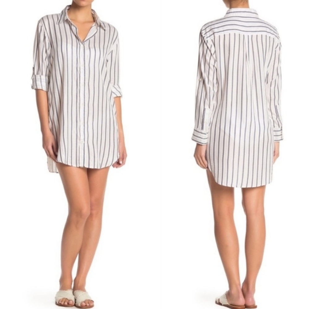 ONIA Marie White Striped Coverup Shirt Dress Size L